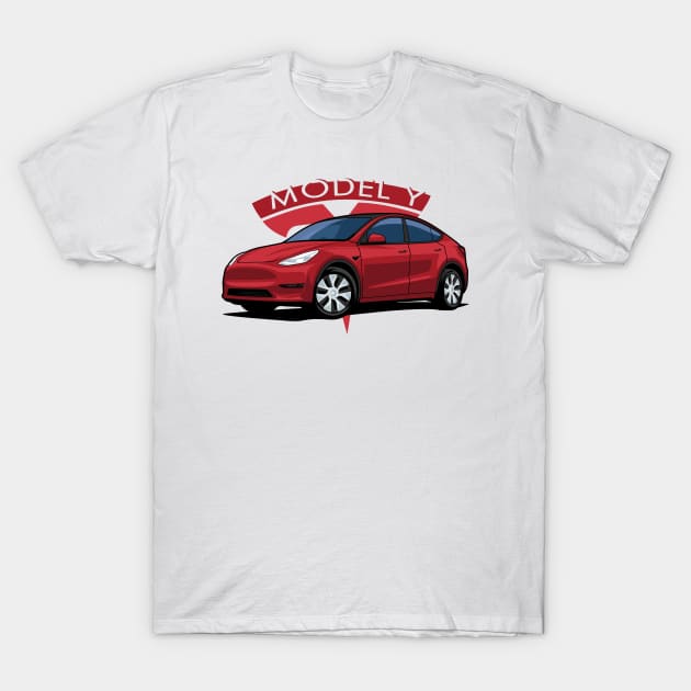 Model Y electric car red T-Shirt by creative.z